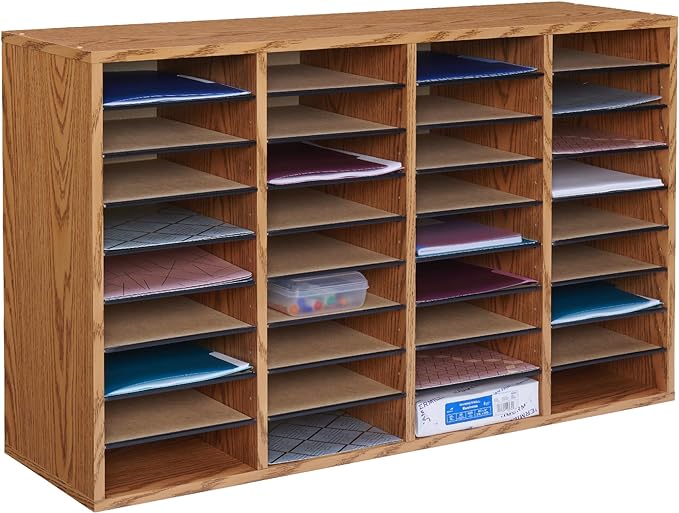 Safco Literature Organizer, 36 Compartments, Office and Classroom Mailbox with Adjustable Shelves, Wood Paper and Mail Sorter, Medium Oak by SafcoProducts