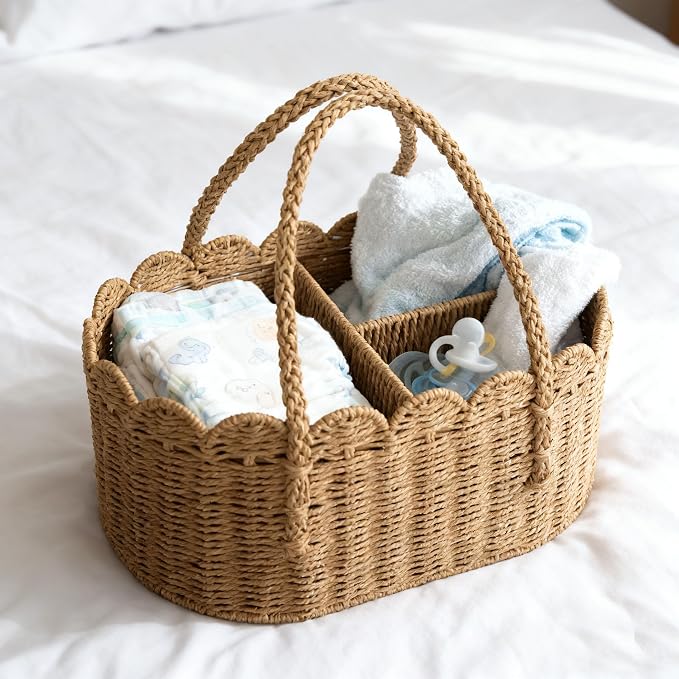 Diaper Caddy Organizer, Paper Rope Storage Baskets Nursery Bin with Removable Divider, Portable Car Organizer for Diapers, Baby Shower Gifts, Newborn Essentials Must Haves - Image 6