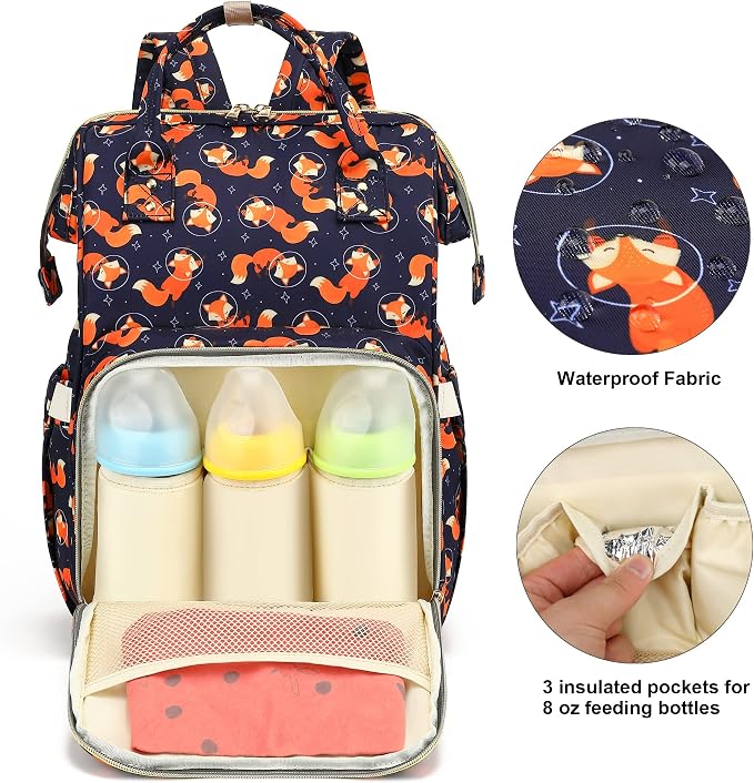 Fox Baby Diaper Bag Backpack for Girls Boys, Waterproof Large Maternity Nappy Bags for Mom - Image 2