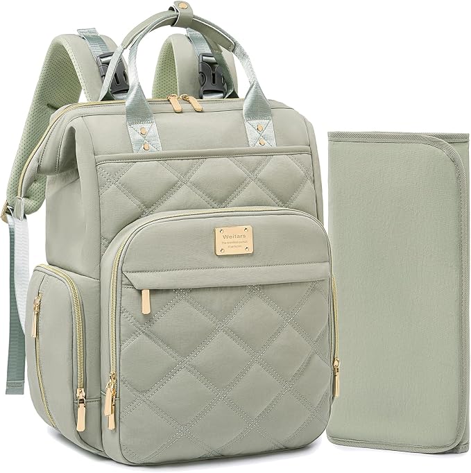 Diaper Bag Backpack Travel Diaper Backpack, Large Baby Diaper Bag with Changing Pad Baby Bag for Boys Girls, Insulated Pockets, Waterproof Baby Backpack for Mom & Maternity (Green) by Weitars