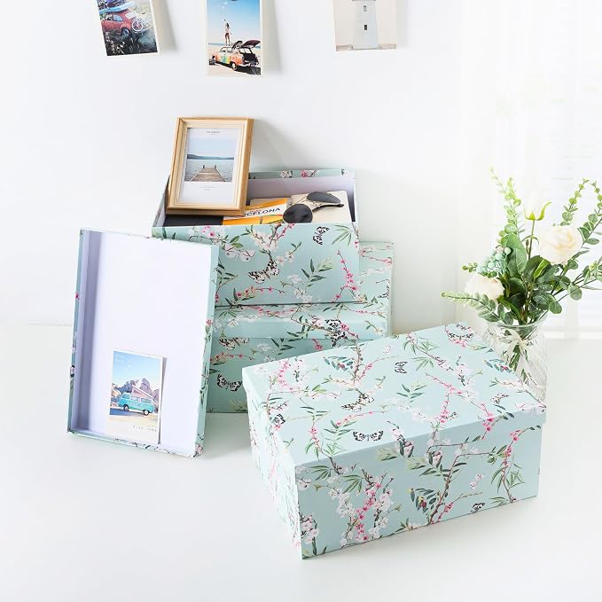 Soul & Lane - Butterfly Photo Storage Boxes with Lids, Set of 3 | Nesting Paperboard Containers with Lids for Pictures and Photos, Floral Nature Decor Cartons, Large Keepsake Gift Boxes - Image 7