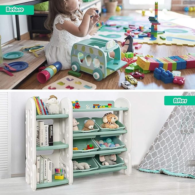 Costzon Toy Storage Organizer, 4-Tier Toy Shelf w/ 6 Removable Plastic Bins for Books Toys, Toddler Toy Bookcase Toy Rack for Playroom, Kids Room, Bedroom, Daycare, Nursery - Image 7