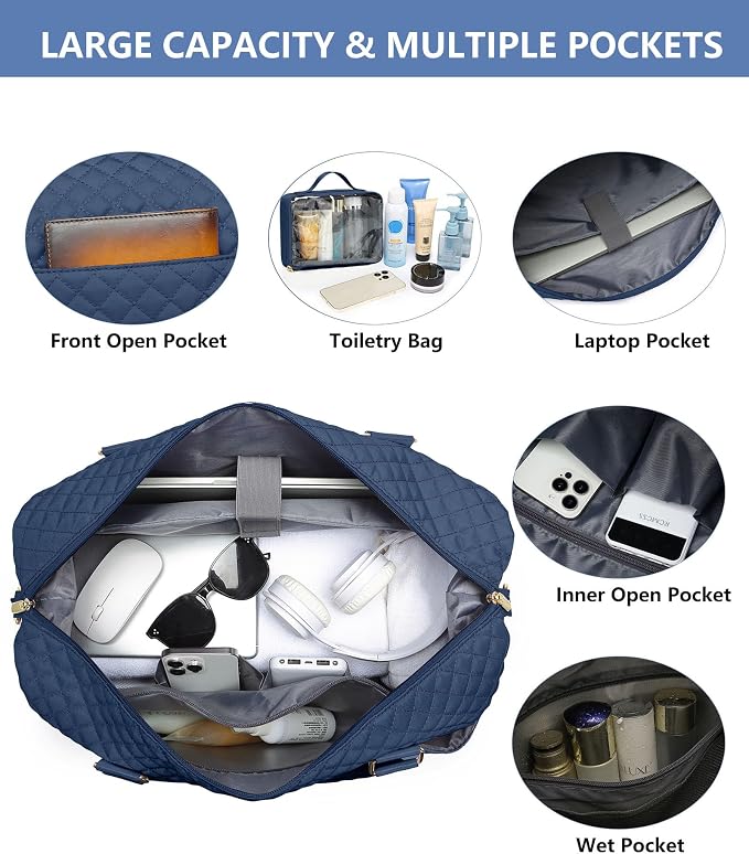 Weekender Bags for Women Duffle Bag - Travel Duffel Bag with Shoe Compartmen Carry on Overnight Bag with Toiletry Bag Gym Tote Bag with Wet Pocket Hospital Bags for Labor and Delivery Blue - Image 4