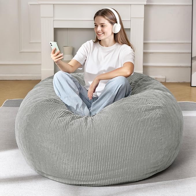 3FT Bean Bag Chair for Adults,3' Big Teardrop Beanbag with Filler | Beanbag Chair with Memory Foam Filled,Bean Bags with Handy Handle&Machine Washable Cover for Living Room,Bedroom-Light Grey - Image 3