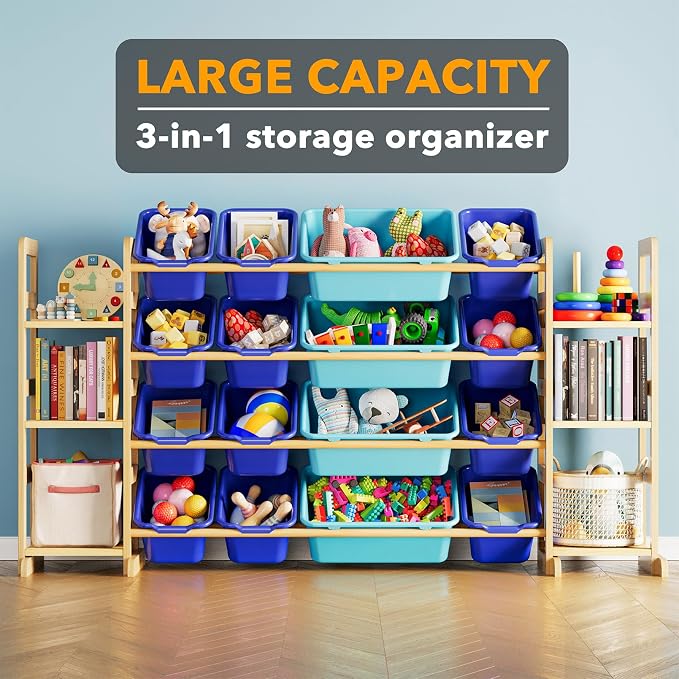 Kids Toy Storage Organizer with 6 Shelves and 16 Bins – Modern Toy Box, Bin Shelf & Bookshelf for Playroom Storage and Kids Room Decor - Image 3