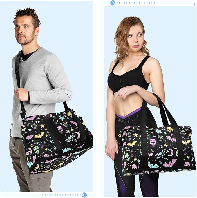 Travel Duffel Tote Bag Gothic Bat Skull Moon Sports Duffel Bag with Wet Pocket Weekender Overnight Bag for Women Men Gym Bag, Carry On Bag Hospital Bag for Labor and Delivery - Image 4