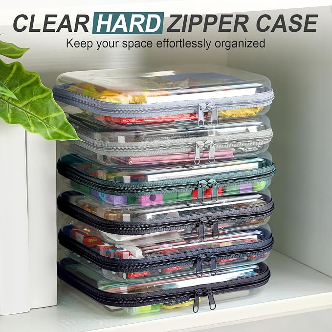 Sanwuta 6 Clear Hard Zipper Case,Blue-green,7.87 X 5.9 X 2 Inch | Pencil Case Pouches ,Makeup Bag,Plastic Toiletry Diaper Bag ,Travel Toy Storage,Waterproof Organizer Bins - Image 5