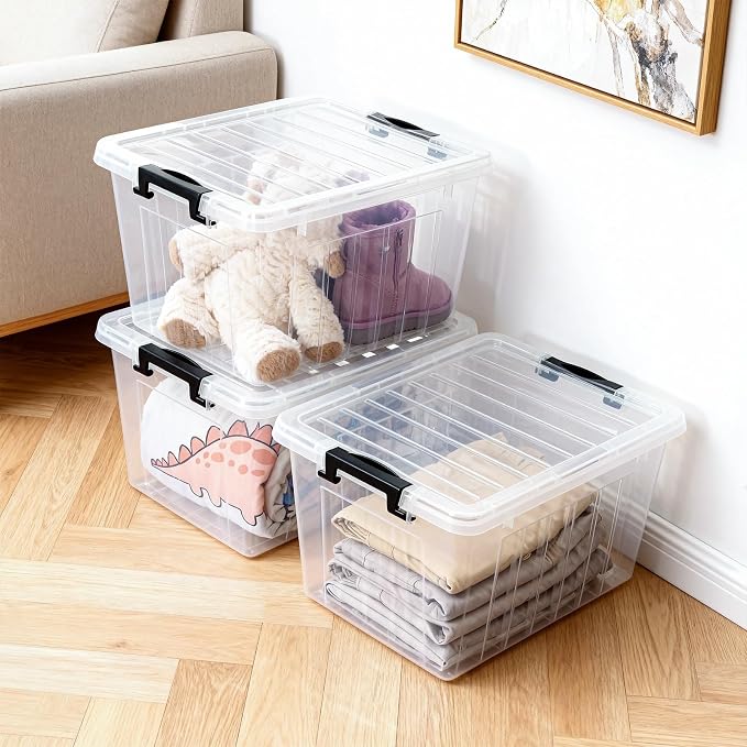 Citylife 22 Qt Plastic Storage Bins with Latching Lids 4 Packs | Stackable See-Through Craft Storage Box Latches Durable Containers Secure Pull Handle Organizing for Home Kitchen Pantry - Image 6