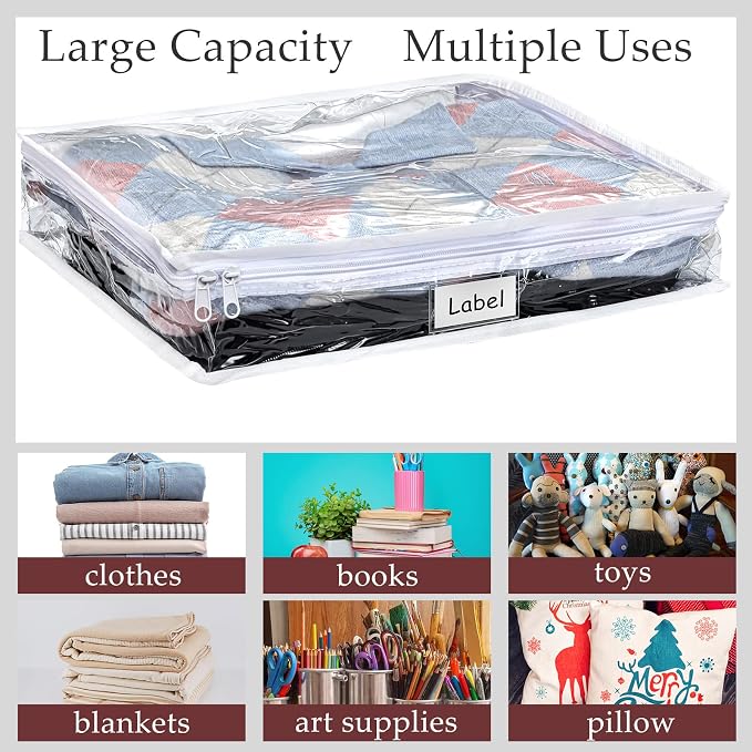 6pcs Clear Zippered Storage Bag Plastic Individual Sweater Storage Bag with Zipper Label Closet Clothing Organizer for Blanket Clothes Bed Sheet Comforter Quilt Pillow(14.2 x 12 x 3.2 Inch) - Image 7