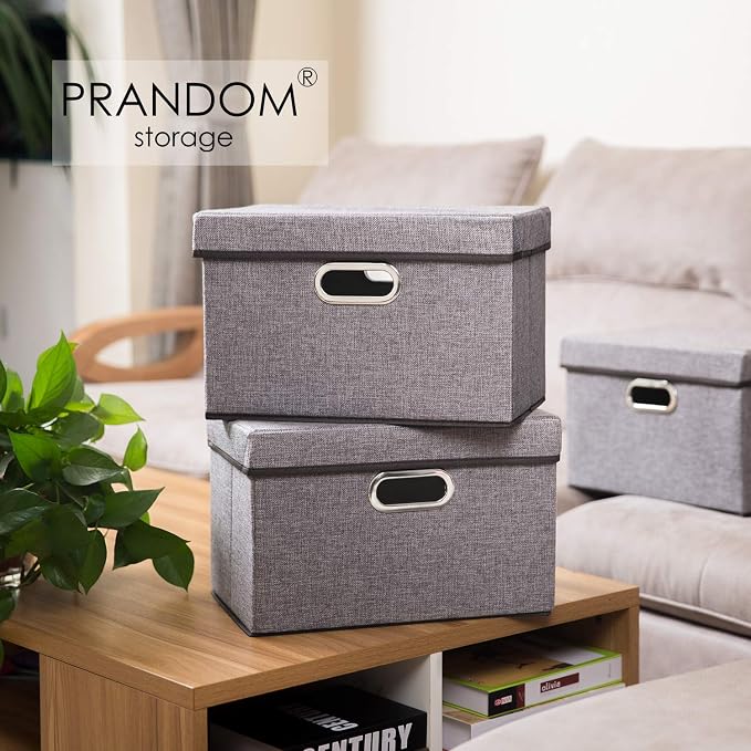 Collapsible Storage Containers with Lids [5-Pack] Linen Fabric Foldable Storage Bins Boxes Organizer Baskets Cube with Cover for Home Bedroom Closet Office Nursery (14.9x9.8x9.8) - Image 2
