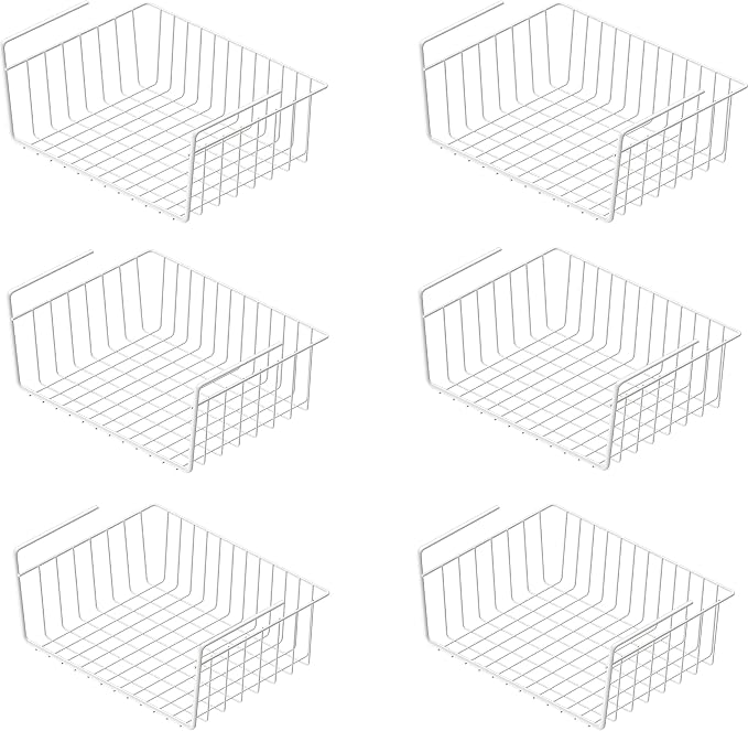Simple Houseware 6PK Under Shelf Basket, White - Image 9