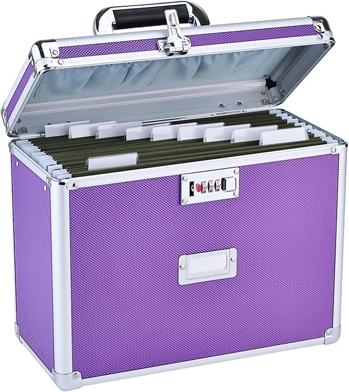 Hanging File Box for Letter, All-in-one set with 10 Folders | Portable Locking Filing Storage Box with Handle & Shoulder strap, Lockable File Cabinet Documents Safe, Lockbox Doc Organizer by Unknown