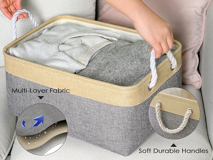 Storage Basket for Organizing - 3 Pack 14x10x7 inch Large Collapsible Storage Bin for Shelves, Fabric Storage Cubes for Organizer ClosetCloth Gift Toy (Grey & Gold) - Image 6