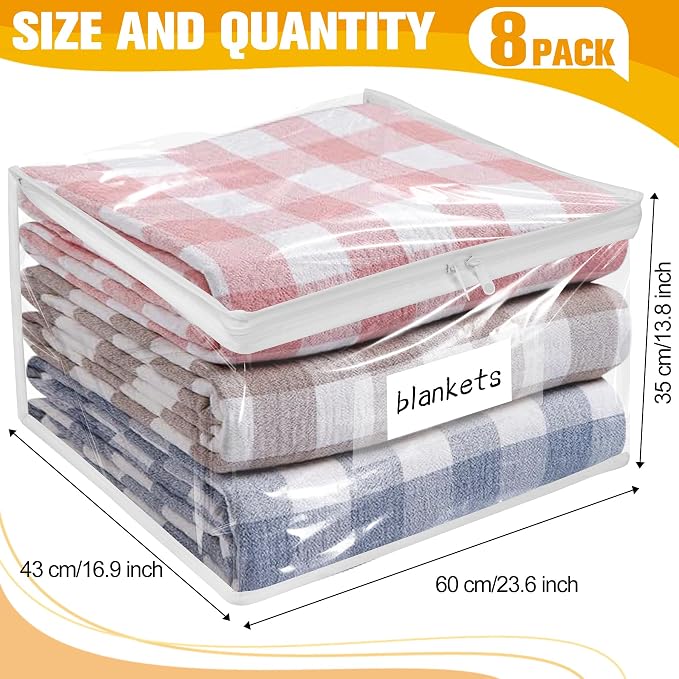 Plastic Storage Bags with Easy-Glide Zipper, Pack of 8, Durable Clear Vinyl Zippered Storage Bags for Clothes Sweaters Comforters Blankets Sheets Bedding (23.6 x 16.9 x 13.8 Inch, Transparent White) - Image 3