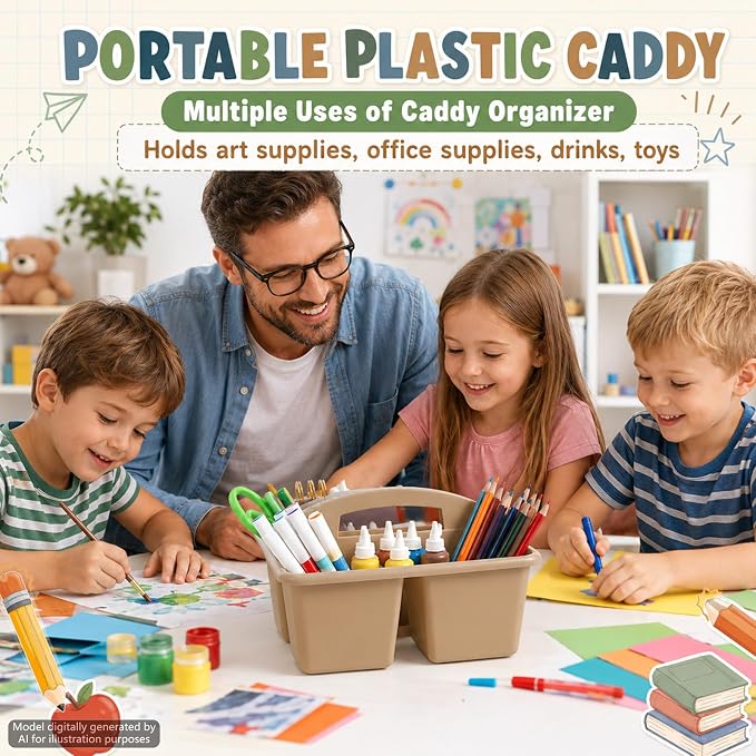 6 Pack 3 Compartment Small Caddy Plastic Classroom Organizer with Handle Portable Teacher Supply Storage Caddy Craft Art Caddies for Pencil, Crayon, Marker, Home, Office, School Supplies(Muted Nordic) - Image 5
