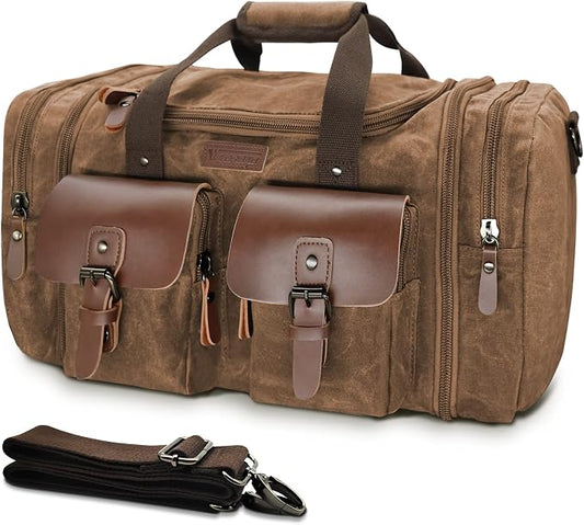 Wildroad Waxed Canvas Duffle Bag - 50L Weekender Overnight Travel Bag | Gifts for Men, Holiday Birthday Gift for Dad, Husband & Partner, Carry-on Size by WILDROAD