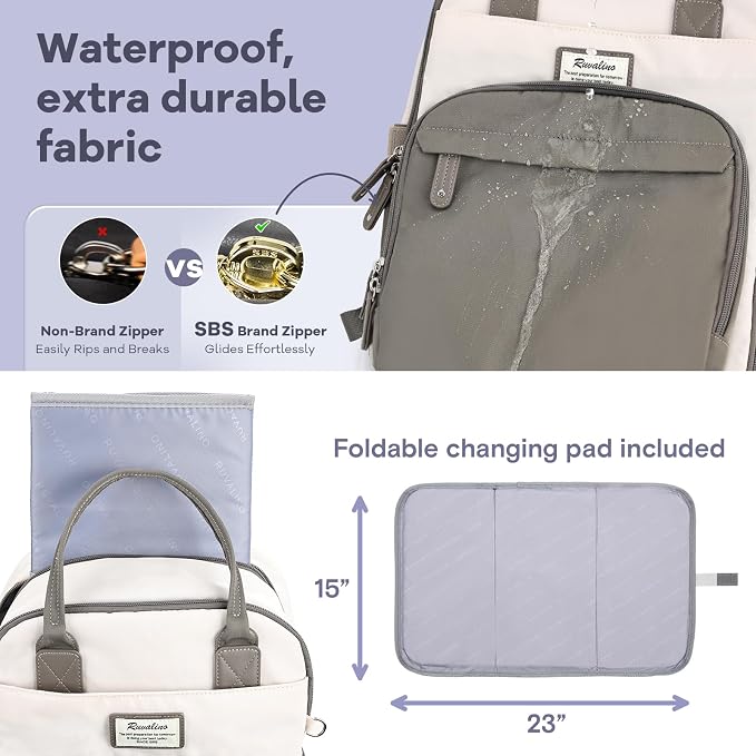RUVALINO Baby Diaper Bag Backpack with Changing Pad, Baby Shower Gifts | Baby Essentials, Waterproof Travel Baby Bags for Mom Dad Girl Boy, Insulated Bottle Holders, Pacifier Case, Large Capacity - Image 6