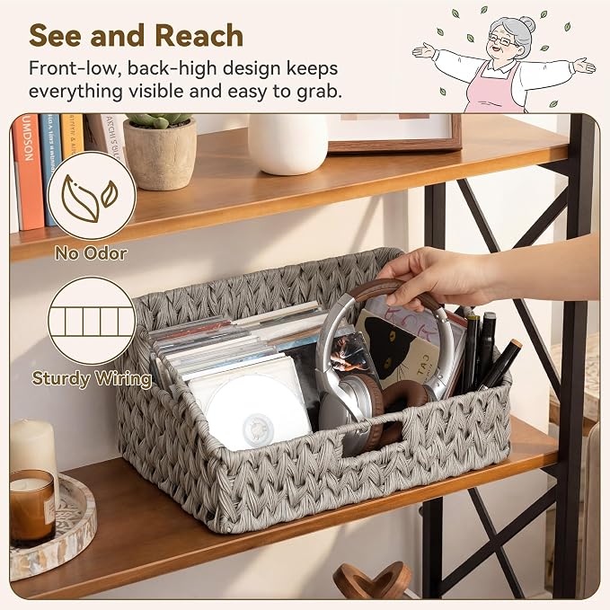 GRANNY SAYS Wicker Baskets for Organizing, Large Waterproof Wicker Basket | Wicker Storage Baskets for Pantry, Open Front Basket for Shelves, Kitchen Storage Baskets, Decorative Basket for Home Decor - Image 4