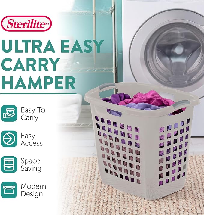 Sterilite Ultra Easy Carry Hamper, Laundry Basket Organizer, 4-Pack | 2.1 Bushel, Gray Pumice - Large Plastic Clothes Bin for Home, Dorm, Bathroom, and Bedroom Organization - Image 3