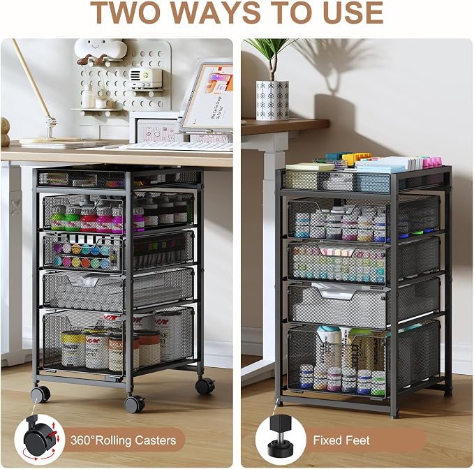 Rolling Utility Cart with 4 Drawers, Craft Organizer and Storage Carts with DIY Divider, Lockable Wheels Storage Organizer for Art Supplies, Store for Brushes & Paints & Small Parts(Patent Pending) - Image 3