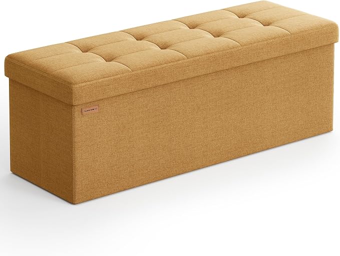 SONGMICS Mazie Collection - Storage Ottoman Bench, 43 Inches Folding Foot Rest Stool, End of Bed Bench, Easy Assembly, for Living Room, Bedroom, Entryway, Ginger ULSF077K04 by Unknown