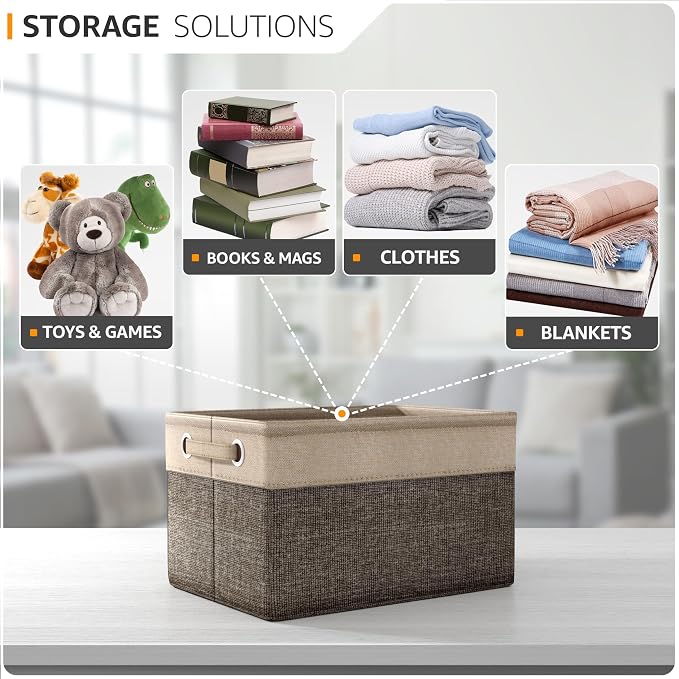 Sorbus Premium Fabric Storage Cubes 15 Inch- Big Sturdy Collapsible Storage Bins with Dual Handle- Foldable Baskets for Organizing- Decorative Cube Storage Bins for Home & Office Use- 3 Pack| Grey/Tan - Image 5