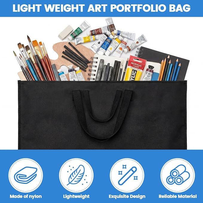 Abbylike 24 x 36 Inch Art Portfolio Bag Large Waterproof Nylon Carry Case Shoulder Strap Poster Board Painting Drawing Sketch Storage Artist Portfolio for Students Artwork Gift Supplies(Black) - Image 4
