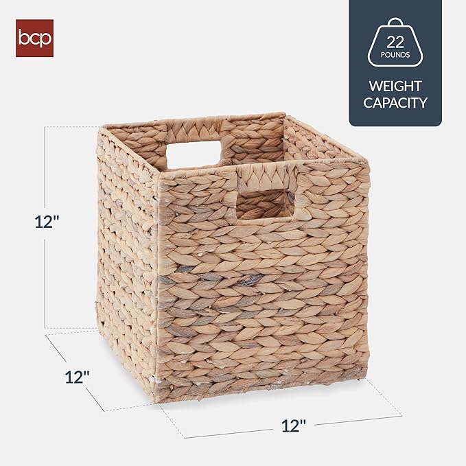 Best Choice Products 12x12in Pack of 5 Cube Storage Baskets, Water Hyacinth Multipurpose Collapsible Organizers, Handwoven Laundry Totes for Laundry, Living Room, Kids Room & Nursery - White - Image 2