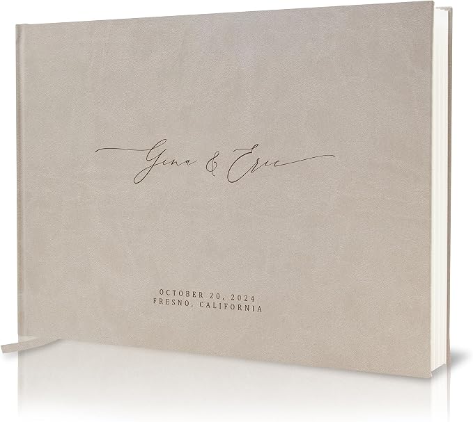 Personalized Guestbook in Taupe - Premium Custom Modern Guest Book for Wedding Reception, Birthday Party or Events w/Bookmark Blank Pages for Signing 11.5 x 8.5 inches by MUUJEE