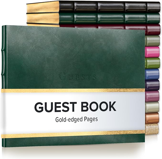 Gallery Leather Guest Book - Great for Wedding, Reception, Baby and Bridal | Shower, Birthday Party and Vacation Home - 192 Lined Pages to Sign in, add Polaroid Photo - Hardcover 9x7" - Acadia Green by GalleryLeather
