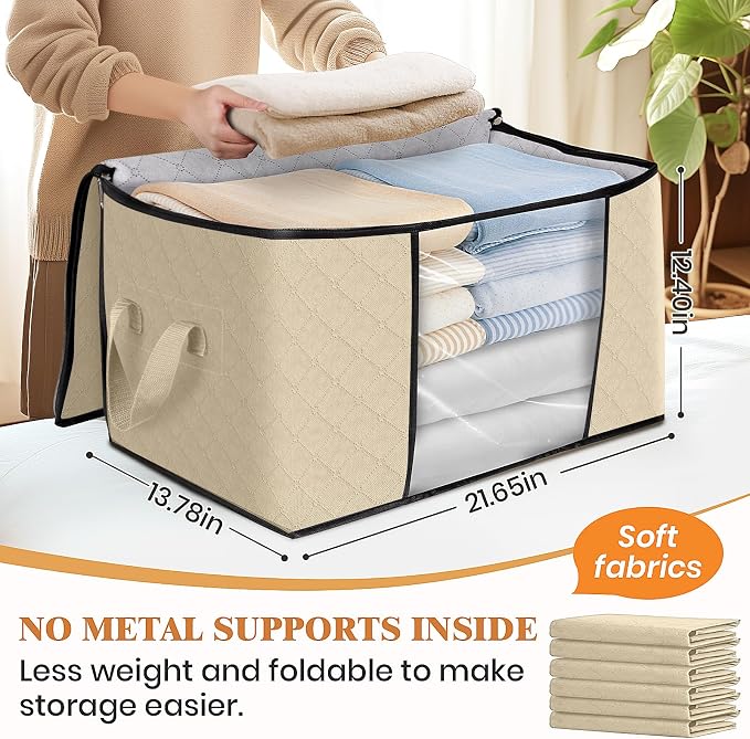 6 Pack Storage Bags for Clothes Blanket Storage Bins with Lids | Foldable Closet Organizers with Zippers,Window and Handles,Fabric Storage Bins for Sweater,Comforter,Bedding,Dorm essentials - Image 2