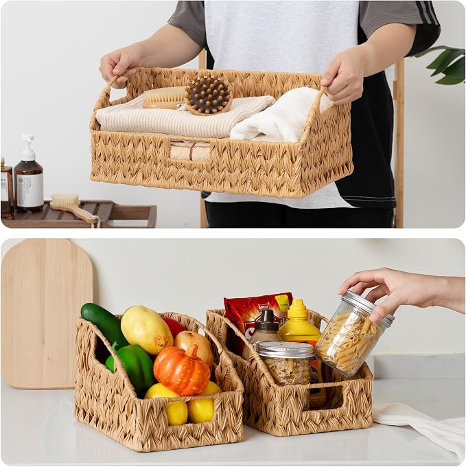 GRANNY SAYS Wicker Baskets for Organizing, Waterproof Basket for Storage | Wicker Storage Baskets for Pantry, Open Front Basket for Shelves, Kitchen Storage Baskets, Decorative Basket for Home Decor - Image 3