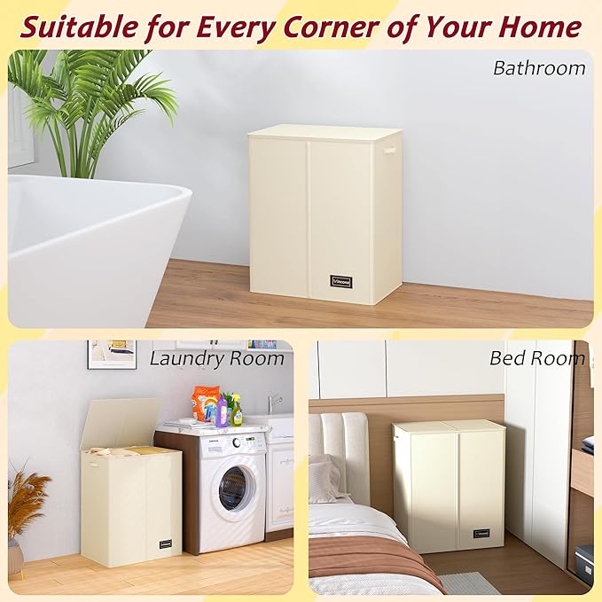 150L Laundry Hamper 2 Section, Large Laundry Hamper with Lid, Dirty Clothes Hamper with 2 Removable Inner Bags, Collapsible Laundry Basket Organizer for for Clothes Toys Towels, Hamper 2 Compartment - Image 3