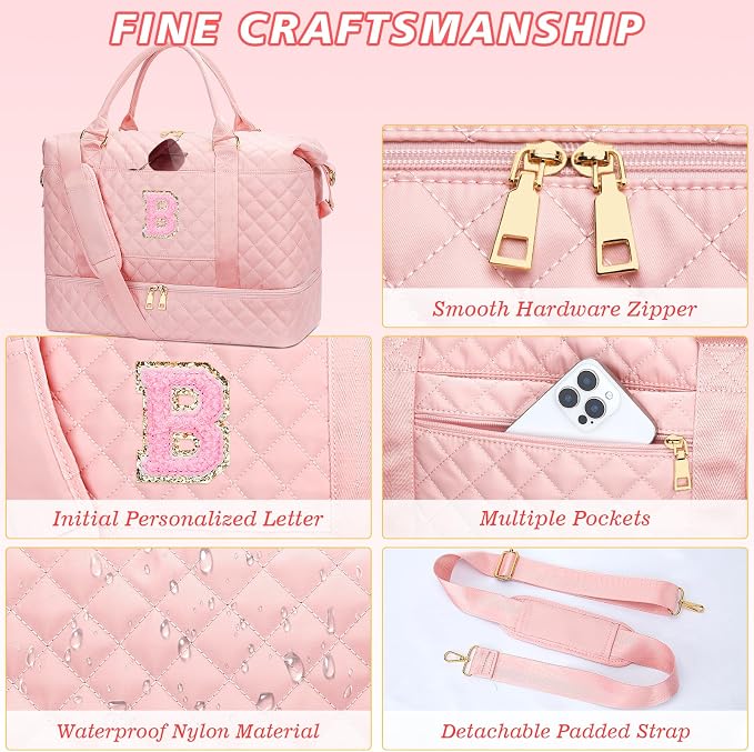 Letter Travel Bags with Makeup Personalized Gift for Kid(Pink,B) | Birthday Gifts for Girls-Overnight Bags with Toiletry Bag-Weekend Bags with Shoe Compartment - Image 6