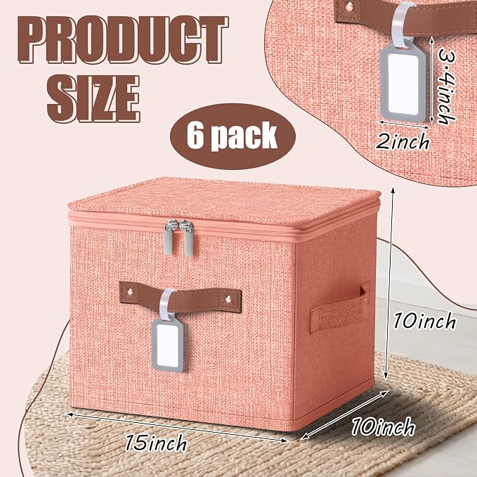 6 Pack Fabric Bins with Lids, 10 x 8 x 7 Inch Colorful Fabric Storage Bins with Zipper Lids and Labels, Decorative Foldable Storage Cubes with Handles for Closet Nursery Organization, Colored - Image 2