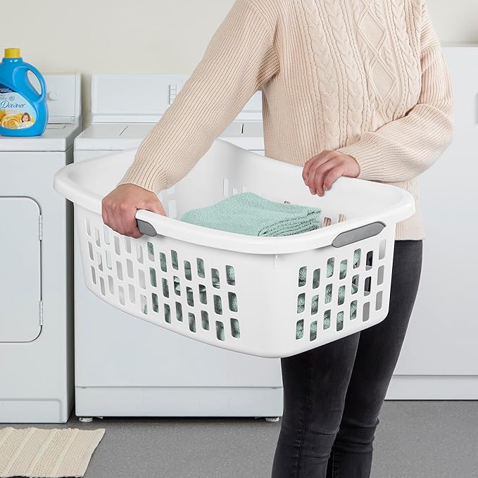 Sterilite 24 Pack HipHold Laundry Basket, Plastic Rectangle Clothes Hamper with Comfort Grip Handles & Reinforced Rim, 1.5 Bushel Capacity, White - Image 3