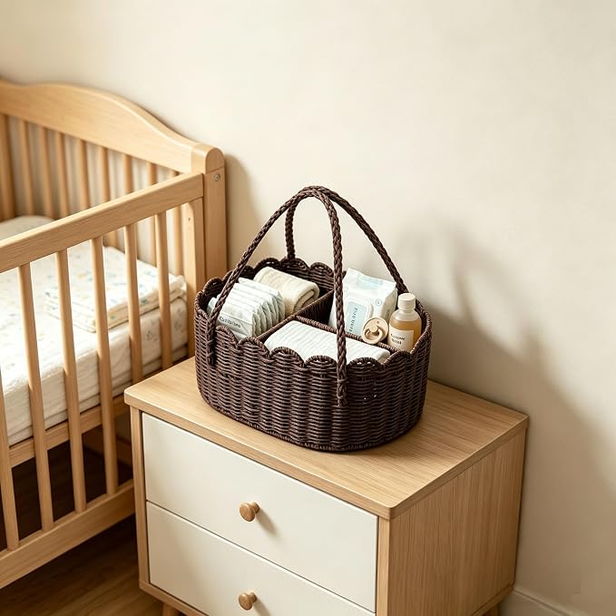 Diaper Caddy Organizer, Paper Rope Storage Baskets Nursery Bin with Removable Divider, Portable Car Organizer for Diapers, Baby Shower Gifts, Newborn Essentials Must Haves (Dark Brown) - Image 9