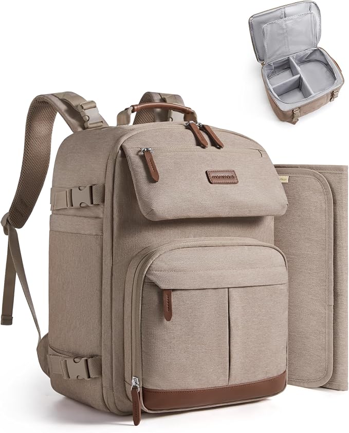 mommore Diaper Bag Backpack Multi-Pocket Travel Baby Bag with Changing Pad | Suitcase-style, Insulated Pockets, Easy-access, Stroller-friendly, for Mom Dad, Travel Essentials, Newborn Baby Shower Gifts by mommore