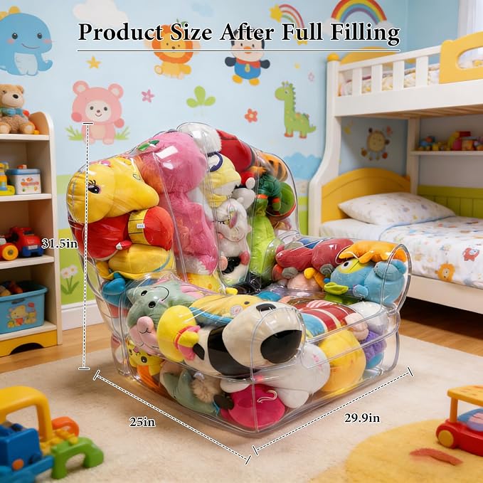 Clear Stuffed Animal Storage Chair (No Filler)- Extra Large Bean Bag Chair Cover for Kids, PVC Stuffed Animal Storage Sofa,Organizing Plush Toys or Textile,Easy Clean,Save Kids Room Space - Image 5