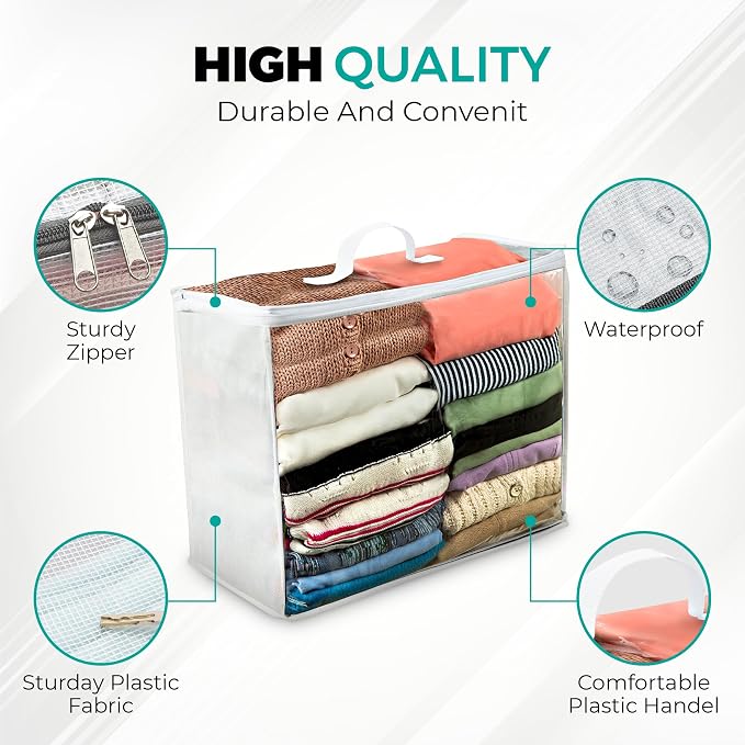 Clear Moving Bag (6-Pack) 20x20x8 - Zipper, Blankets, Breathable | Breathable Non-Woven Sides, Foldable, Comforters, Bedding, Clothes, Sweaters, College, Dorm, Packing - Image 5