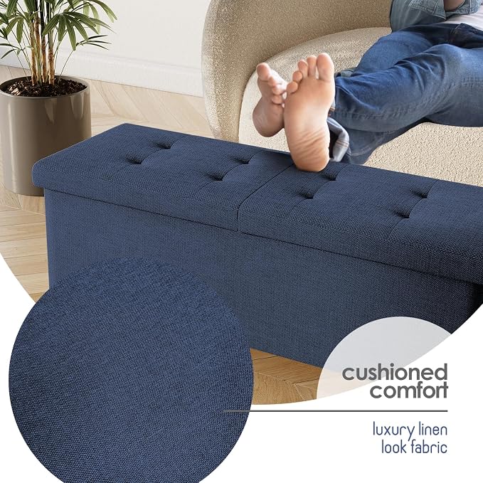 Storage Ottoman Bench with Bins, 43-in Storage Bench for Bedroom End of Bed, Folding Foot Rest Ottoman for Living Room Max 660lbs, Fabric Ottomans, Blue - Image 8