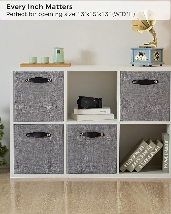 Cube Storage Bins | 13"x15"x13", Dim Gray, 4 Pack | Multi-Size | 2X Thick Support Board | Vegan Leather Handles | 7.7 oz/yd² Fabric | Drawer Insert Basket Fits KALLAX - Image 3