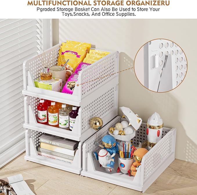 SNSLXH 5 Pack Stackable Closet Organizer Box, Multifunctional & Foldable Closet Storage Basket for Bathroom Kitchen Laundry Room Wardrobe Storage, Space-Saving Clothes Storage Drawer Organizer, Green - Image 7