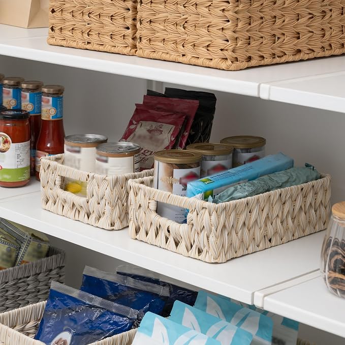 GRANNY SAYS Wicker Baskets for Organizing, Shallow Storage Bins, 2-Pack | Waterproof Wicker Baskets with Handles, Wicker Storage Baskets for Shelves, Woven Baskets for Storage,Living Room,Butter Milk - Image 6