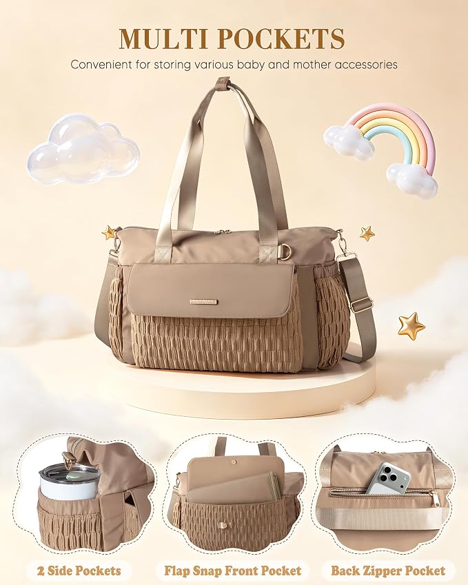 Marscamd Diaper Bag Tote with Changing Pad, Large Crossbody Baby Bag | with Insulted Bottle Pockets, Luggage sleeve, Lightweight, for Travel & Labor Delivery - Image 3