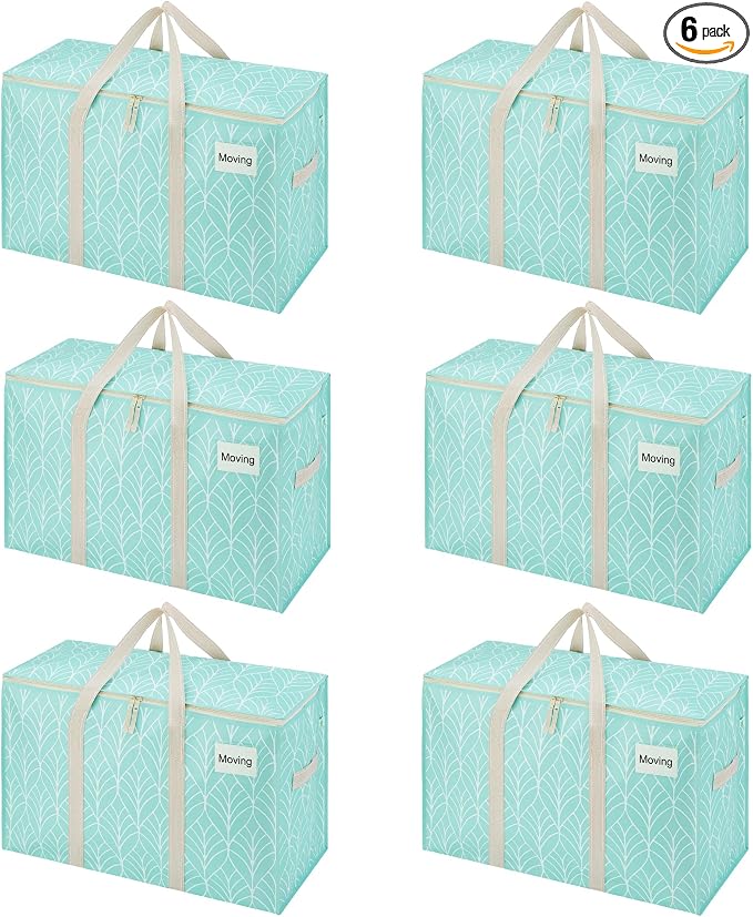 VENO 6 Pack Heavy Duty Moving Bags, Extra Large Storage Bags with Reinforced Handles & Strong Zippers, Foldable & Reusable Moving Box Alternative for Clothes & Dorm Storage by Veno