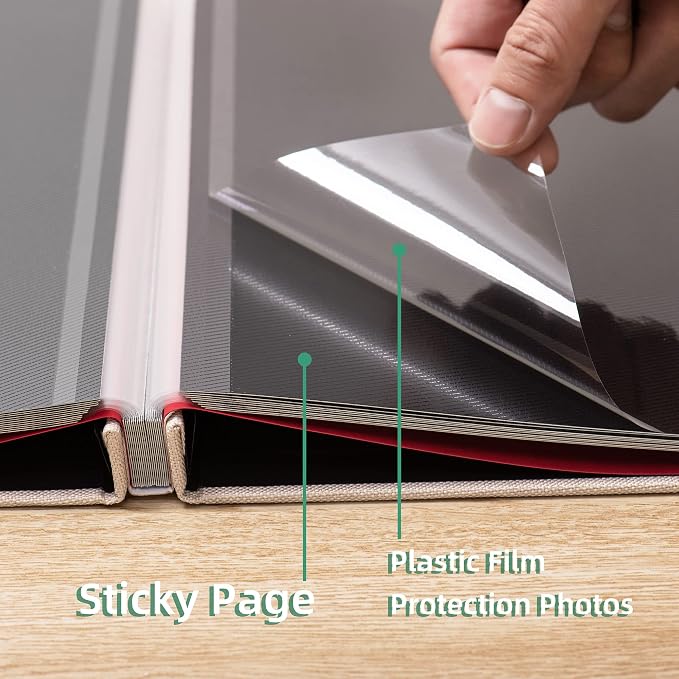 Large Photo Album Self Adhesive for 4x6 8x10 Magnetic Scrapbook Album DIY 60 Black Sticky Pages Linen Cover Photo Album(Beige) - Image 5