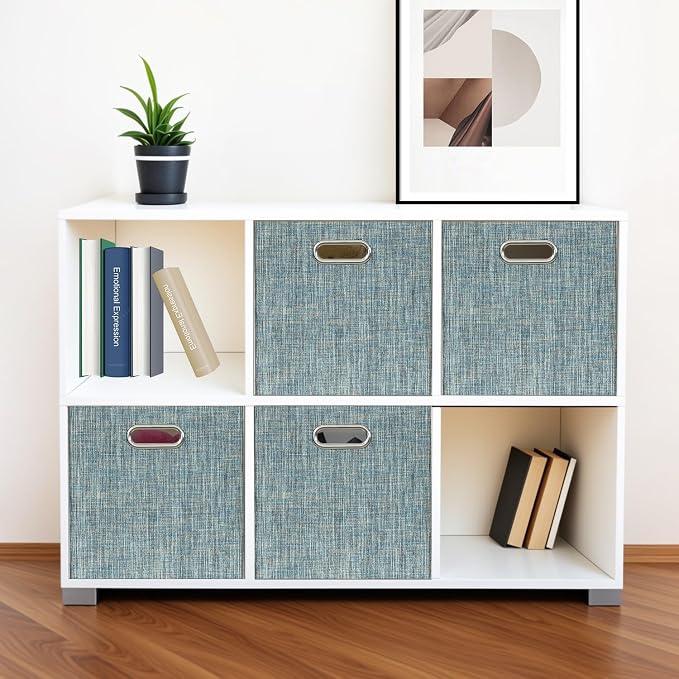 Posprica Storage Basket Bins,13×13×13 Foldable Storage Boxes Fabric Drawer Cubes for Closet Shelf Cabinet Bookcase - Set of 4,Teal - Image 8