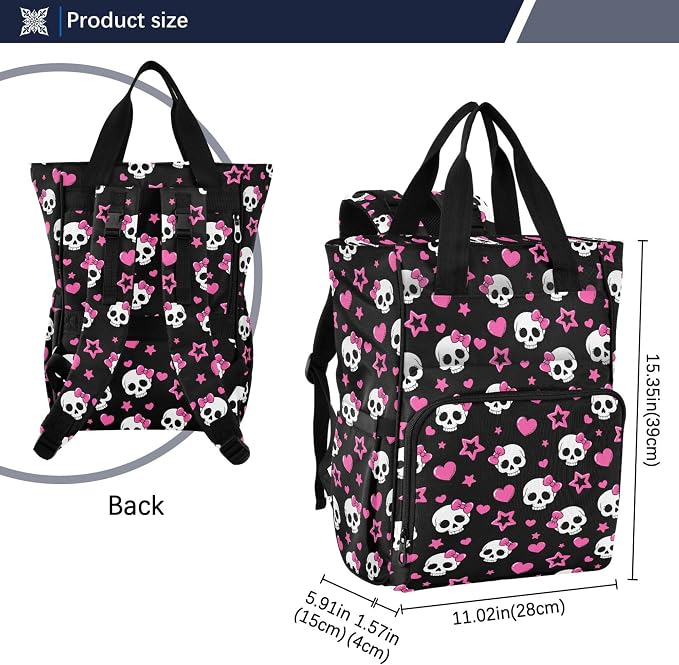 Mnsruu Diaper Bag Gothic Pink Hearts and Skulls Large Changing Backpack Multifunction Travel Tote Mommy Bag Baby Diaper Backpack for Mom Dad - Image 7