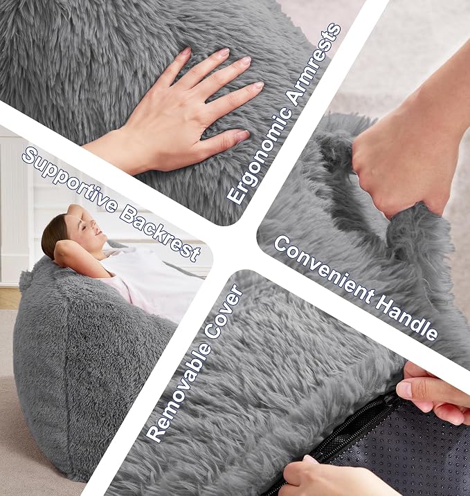 Hobestluk Bean Bag Chair Plush Cozy Chair Armrest Living Room Adult Grey | Memory Foam Filled Oversized Large Cozy Comfy Plush Chair Lazy Sofa Living Room Bedroom Dorm Reading Gaming Washable cover - Image 6